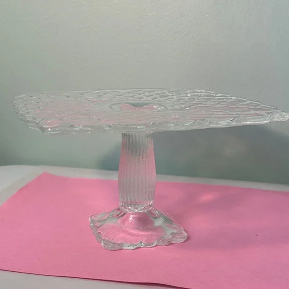 Vintage LE Smith Trellis Clear Glass Square Pedestal Cake Stand - Picture 3 of 15